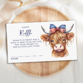 Patriotic Highland Cow Diaper Raffle Baby Shower Tilläggskort