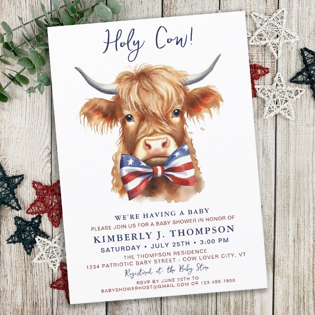 Patriotic Highland Cow Farm Animal Baby Shower Inbjudningar (Skapare uppladdad)