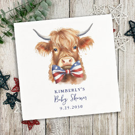 Patriotic Highland Cow Farm Animal Baby Shower Pappersservett