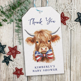 Patriotic Highland Cow Farm Animal Baby Shower Presentetikett