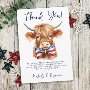 Patriotic Highland Cow Farm Animal Baby Shower Tack Kort