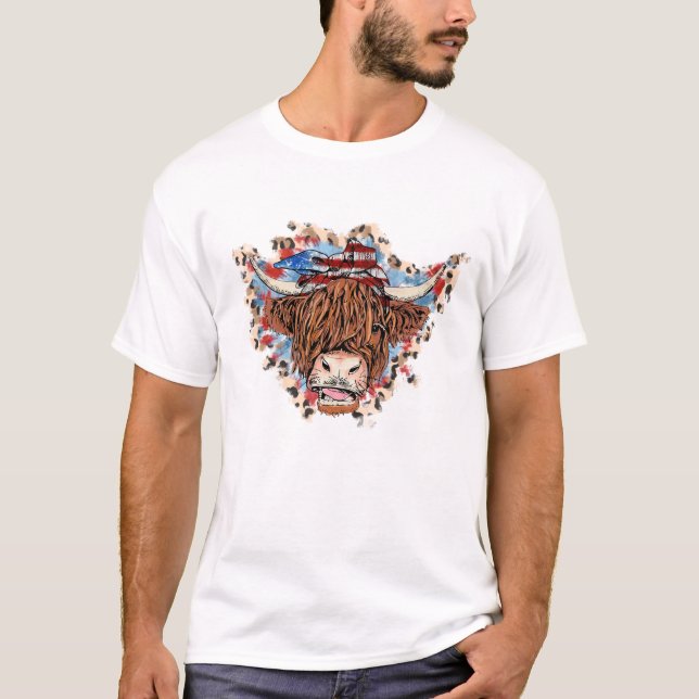 Patriotic Highland Cow shirt,American Cow shirt T Shirt (Framsida)