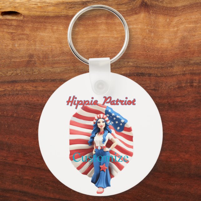 Patriotic Hippie Girl Thunder_Cove Nyckelring (Framsida)