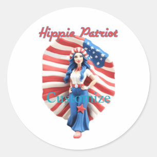 Patriotic Hippie Girl Thunder_Cove Runt Klistermärke