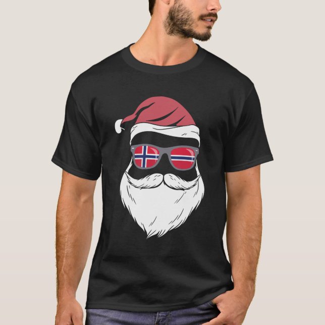 Patriotic Hipster Santa Norway flag sunglasses chr T Shirt (Framsida)