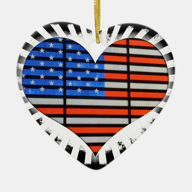 Patriotic Hjärtformade American Flagga Neon Julgransprydnad Keramik (Framsidan)