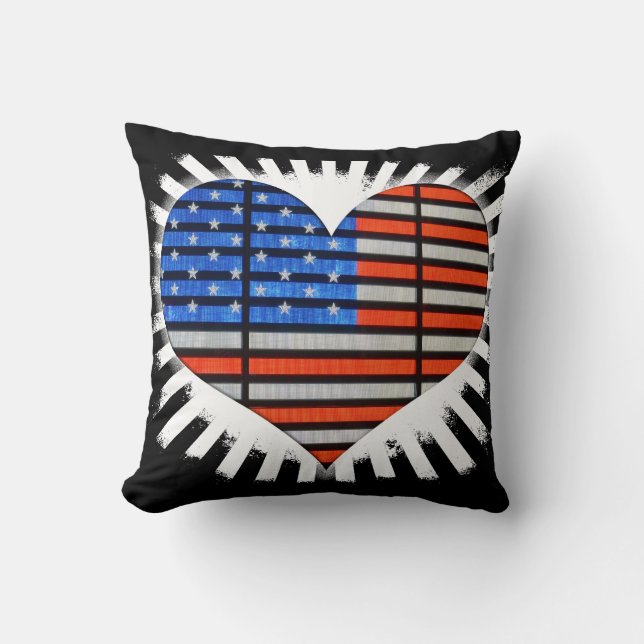 Patriotic Hjärtformade American Flagga Neon Kudde (Framsida)