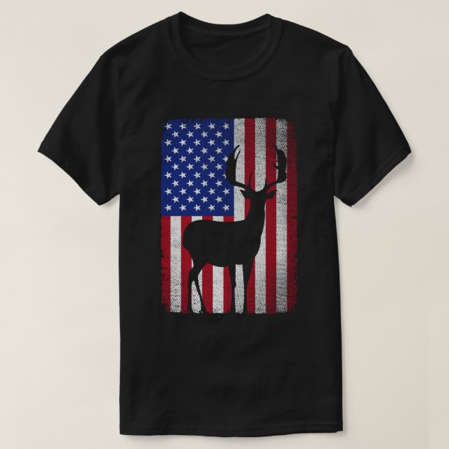 Patriotic Hjort Hunter Pappa American Flagga T Shirt (Design framsida)