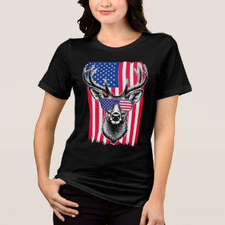 Patriotic Hjort Wearing American Flagga Sunglasses T Shirt