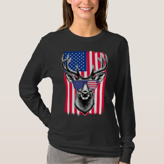 Patriotic Hjort Wearing American Flagga Sunglasses T Shirt