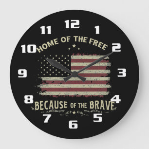 Patriotic Home of the Free Large numbers Clock Stor Klocka