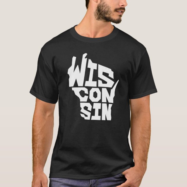 Patriotic Home State Karta i Wisconsin Text Shape T Shirt (Framsida)