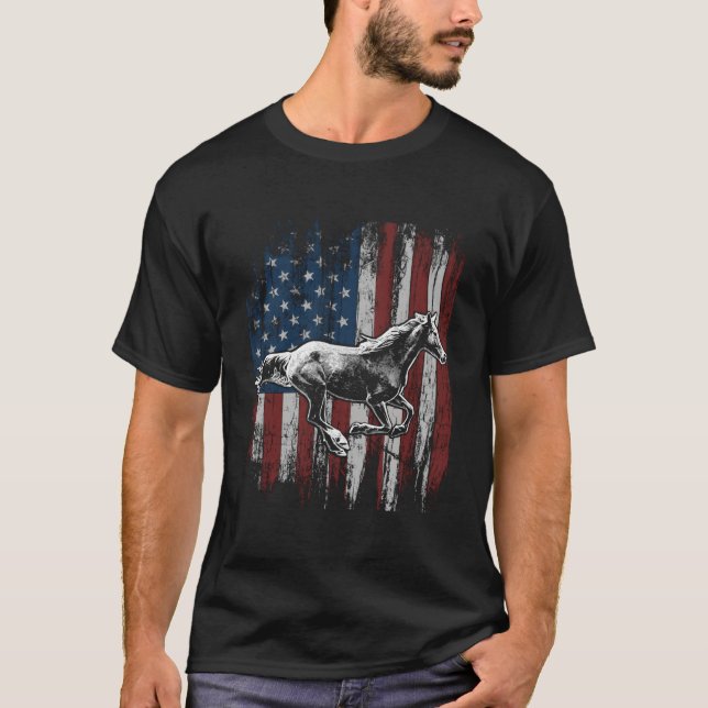 Patriotic Horse American Flag Horseback Riding T Shirt (Framsida)