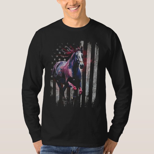 Patriotic Horse American Flag Horseback Riding Wes T Shirt (Framsida)