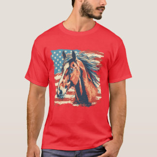 Patriotic Horse American Flagga Equestrian för en  T Shirt