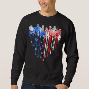 Patriotic Horse American Flagga Heart 4:e juli Ho Lång Ärmad Tröja