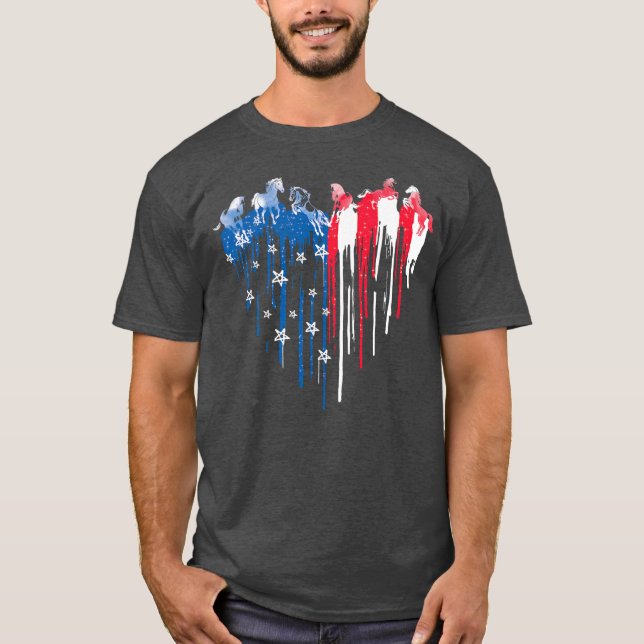 Patriotic Horse American Flagga Heart 4:e juli T Shirt (Framsida)