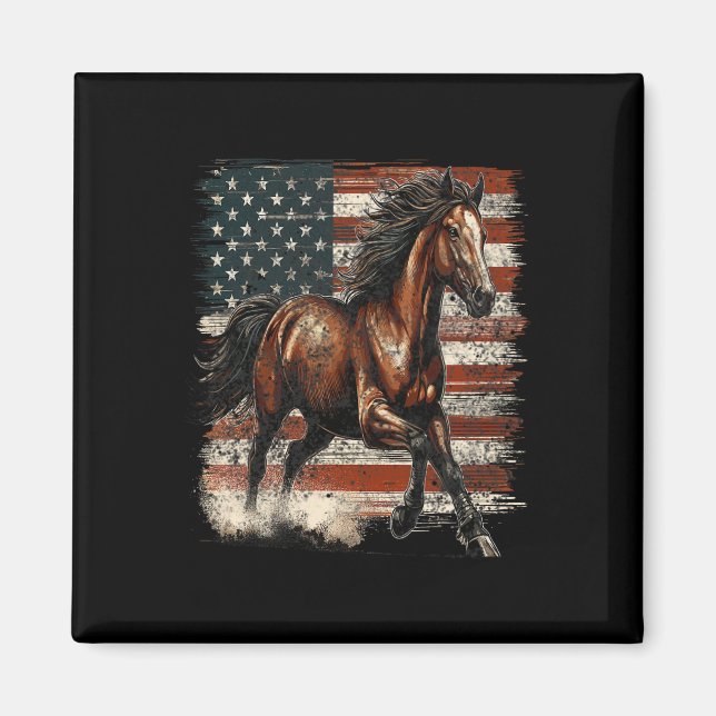 Patriotic Horse American Flagga Magnet (Framsidan)