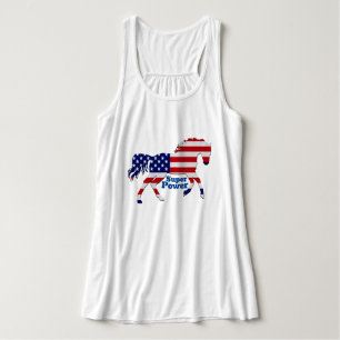 Patriotic Horse Toppen Power-American Flagga Desig Linne Med Racerback