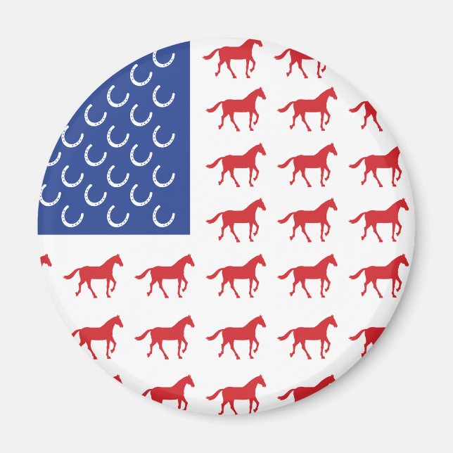 Patriotic Horses American Flagga Magnet (Framsidan)