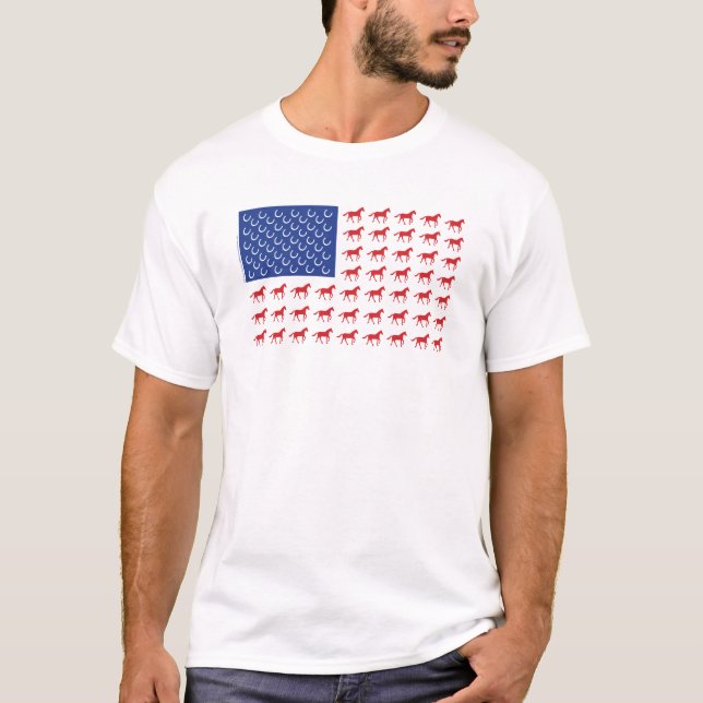 Patriotic Horses American Flagga T Shirt (Framsida)