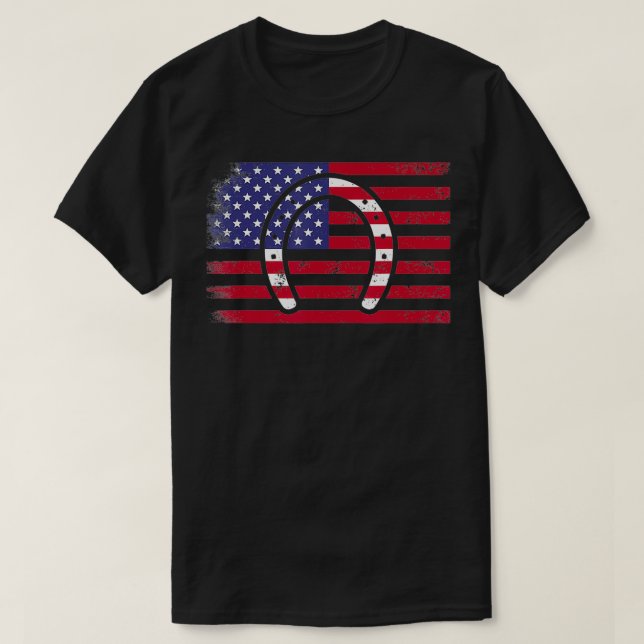 Patriotic Horseshoe American Flagga 4:e juli anim T Shirt (Design framsida)