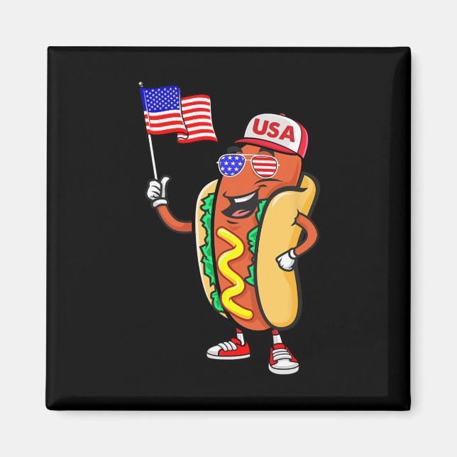 Patriotic Hot Dog American Flag Usa Funny 4th Of J Magnet (Framsidan)