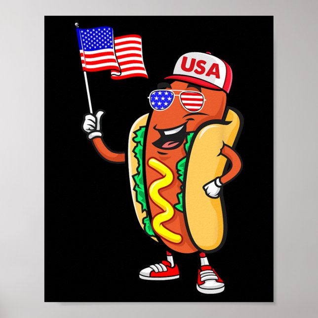 Patriotic Hot Dog American Flag Usa Funny 4th Of J Poster (Framsidan)
