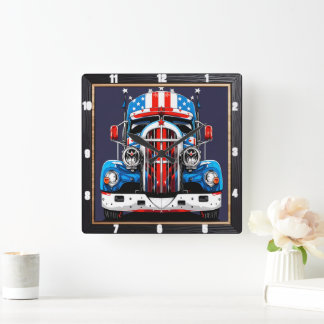 Patriotic Hot rod Lastbil 4 juli Fyrkantig Klocka