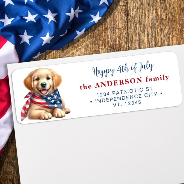 Patriotic Hund 4:e juli USA-Returadressen Returadress Etikett (Skapare uppladdad)