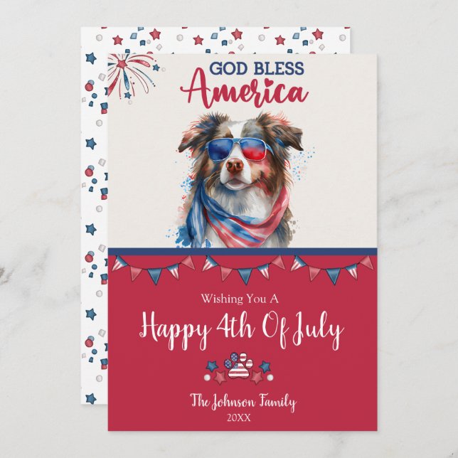 Patriotic Hund-Australian shepherd 4:e juli-kortet Julkort (Fram/baksida)