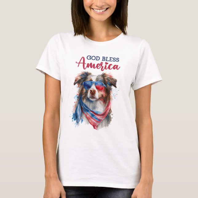 Patriotic Hund-Australian shepherd T Shirt (Framsida)
