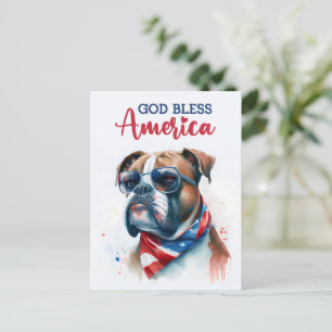 Patriotic Hund-Boxer, Välsigna dig America Postcar Vykort