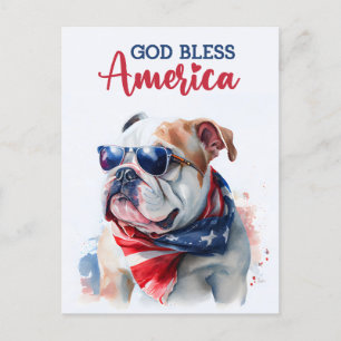 Patriotic Hund-Bulldog, Välsigna dig America Postc Vykort