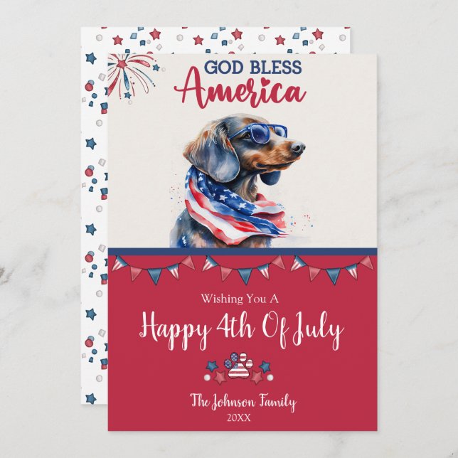 Patriotic Hund-Dachshund 4:e juli-kortet Kort (Fram/baksida)