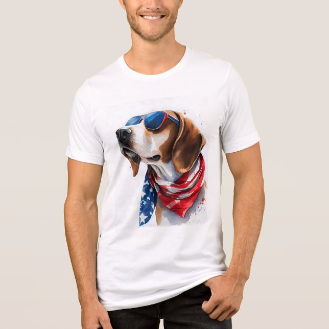 Patriotic Hund Foxhound 4 juli T Shirt (Framsida)
