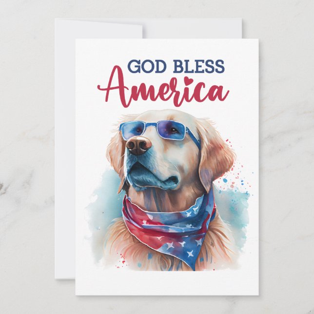 Patriotic Hund-Golden Retriever 4:e juli-kortet Julkort (Framsida)