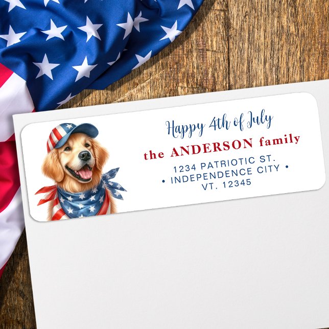 Patriotic Hund Golden Retriever Cute Returadress Etikett (Skapare uppladdad)