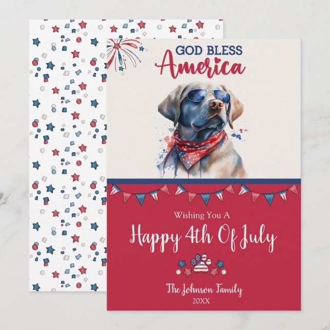 Patriotic Hund- Labrador Retriever 4:e juli-kortet Julkort (Fram/baksida)