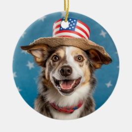 Patriotic Hund Ornament - Aditable Red, White, Blu