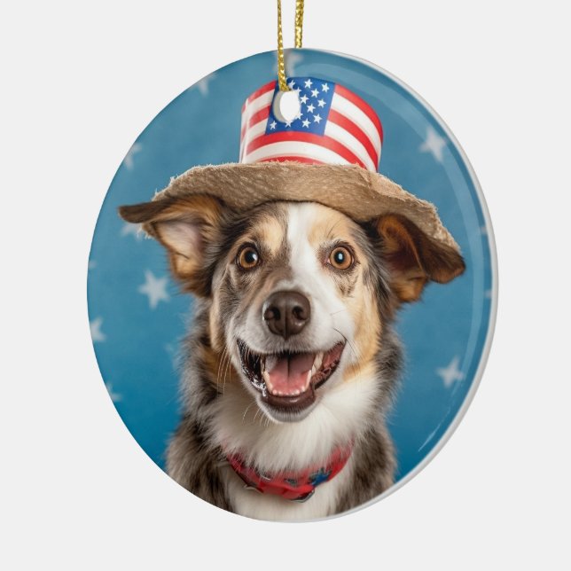 Patriotic Hund Ornament - Aditable Red, White, Blu (Vänster)