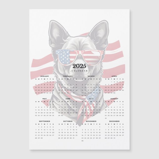 Patriotic Hund Rött vitt blått 2025 Magnet Calenda (Framsida)