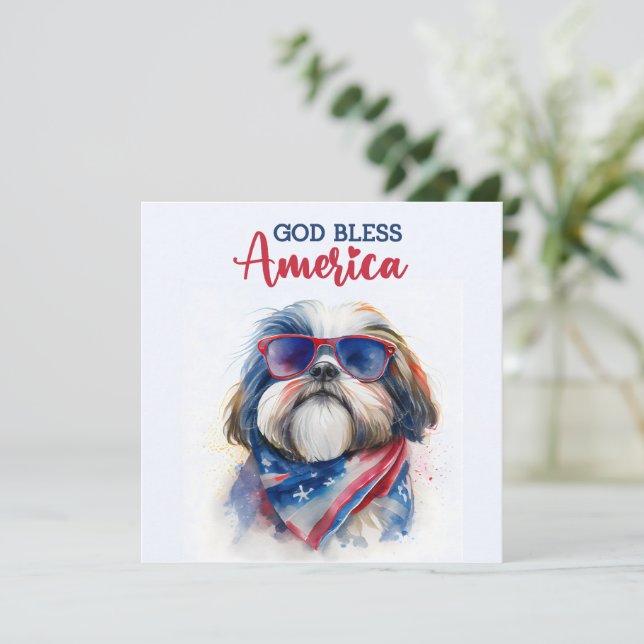 Patriotic Hund-Shih Tzu 4:e juli-kortet Julkort (Stående Fram)