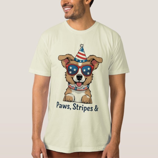 Patriotic Hund Sunglass 4:e juli T-Shirt - Klipp u (Framsida)