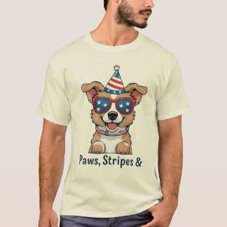 Patriotic Hund Sunglass 4:e juli T-Shirt - Klipp u