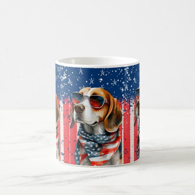 Patriotic Hund USA Cute Animal Design Magisk Mugg (Center)