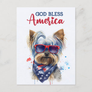 Patriotic Hund-Yorkie, Välsigna dig America Postca Vykort