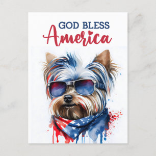 Patriotic Hund-Yorkie, Välsigna dig America Postca Vykort