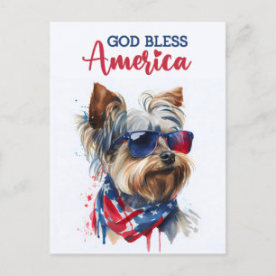 Patriotic Hund-Yorkie, Välsigna dig America Postca Vykort