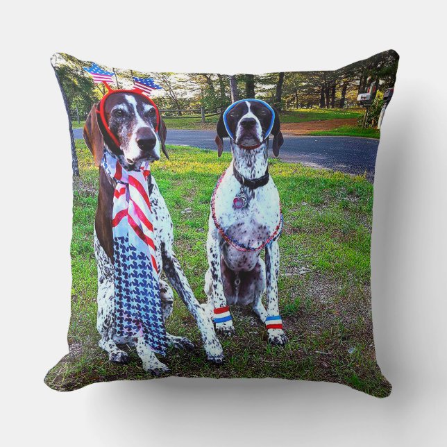 Patriotic Hundar & Fireworks 20 x 20 Dekorativ kud Kudde (Framsida)